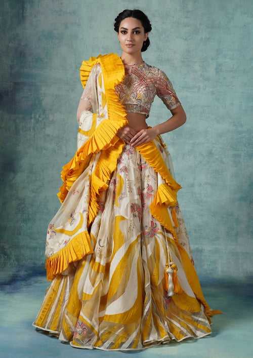 An organza and net lehenga set with organza Dupatta