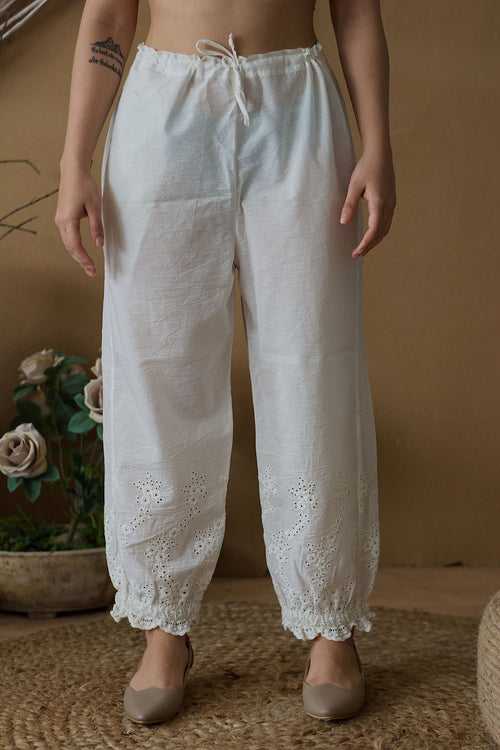 IVORY SCHIFFLI HAREM PANTS