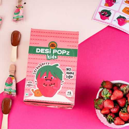 DC-Strawberry Popz - Kidz | No refined sugar | Jaggery Based | Hand-made | Sticker Card | 50 PCS -400 gms