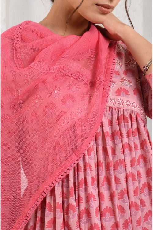 Pink Lace Kota Dupatta