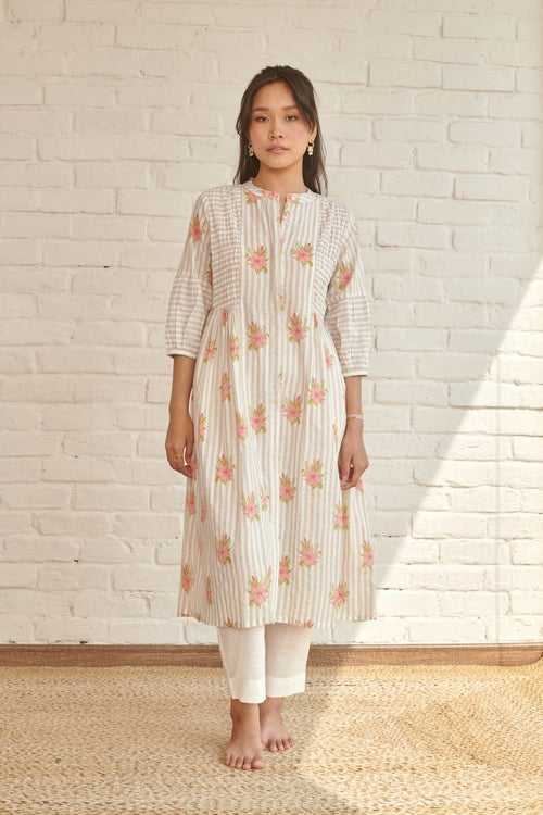 Brown Daffodil Smocked Kurta