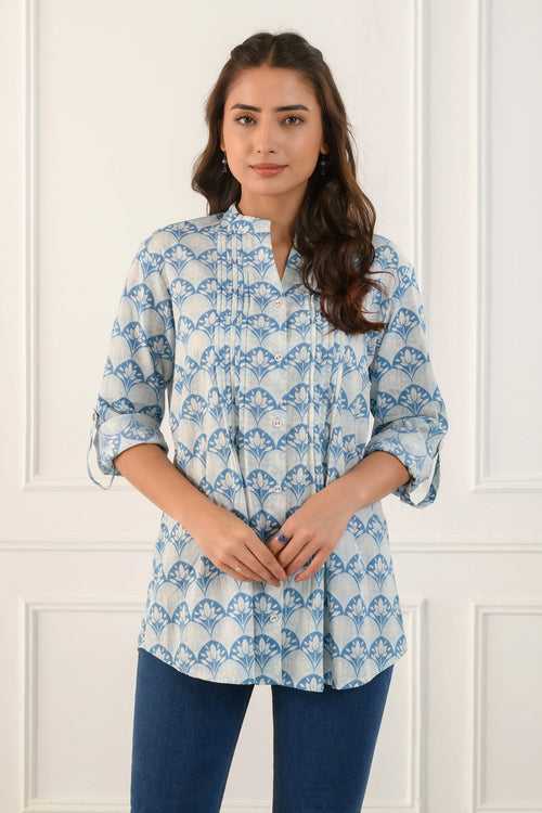 Blue Lotus Pleated Shirt