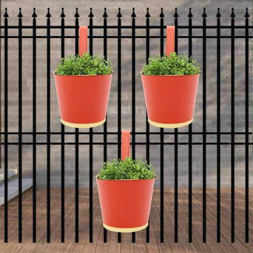 Round Red/Gold 7" Balcony Railing Planter