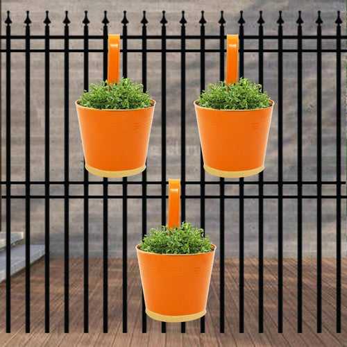 Round Orange/Gold 7" Balcony Railing Planter