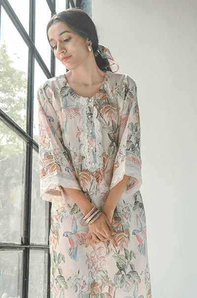 Hayat Champagne Pink Bird Printed Kurta RTS