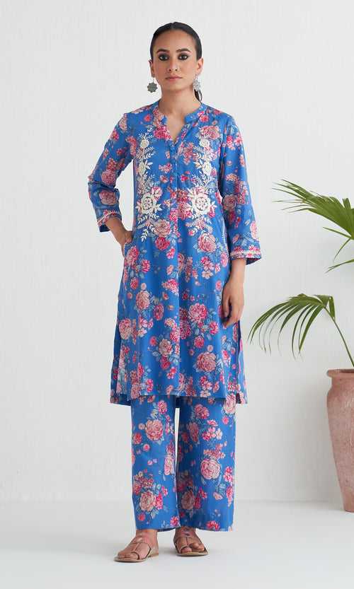 Chikankari Blue Co- Ord Set Of 2