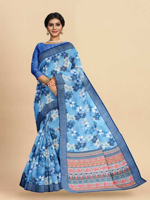 Women Luxurious Semi Linen Digital Printed Saree SL102