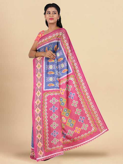 Women Blue With Magenta Colour Stylish Art Silk Fancy Jari Border Saree SS108