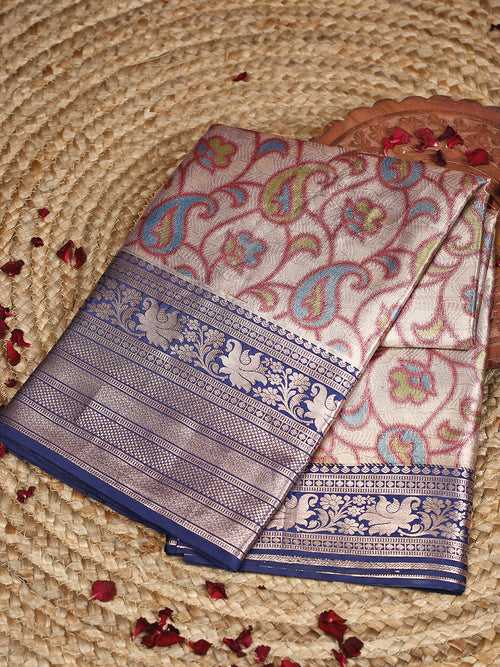 Women Semi Silk Tissue Weaving Saree Blue -SS124