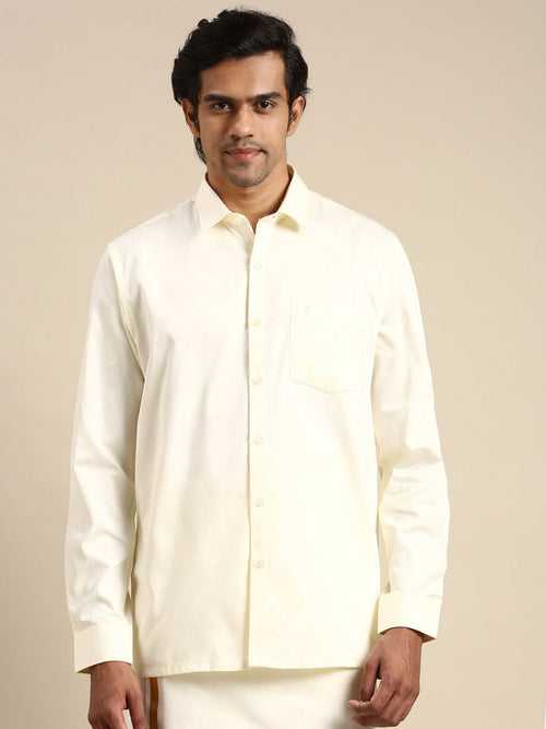 Mens Premium Cotton Cream Shirt  Royal Gold NI