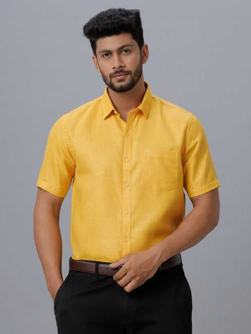 Mens Formal Shirt Half Sleeves Dark Yellow T7 CG5