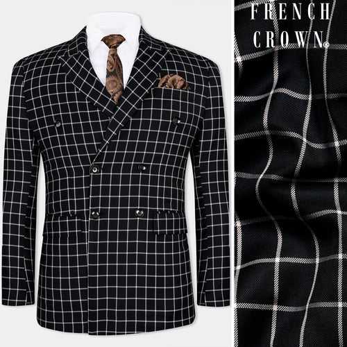Jade Black and White Checkered Wool Rich Double Breasted Blazer