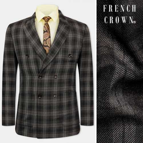 Zeus Black and Concord Gray Plaid Tweed Double Breasted Sports Blazer