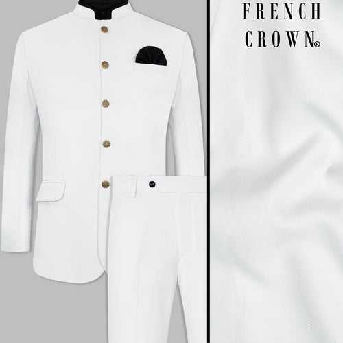 Bright White Wool Rich Bandhgala Suit