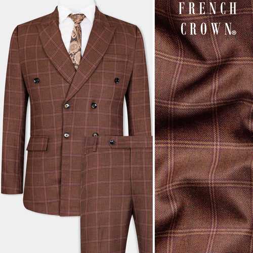 Bole Brown Windowpane Tweed Double Breasted Suit