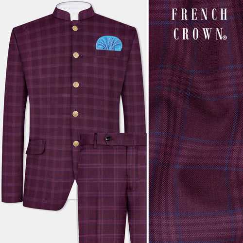 Eclipse Wine Plaid Bandhgala Suit