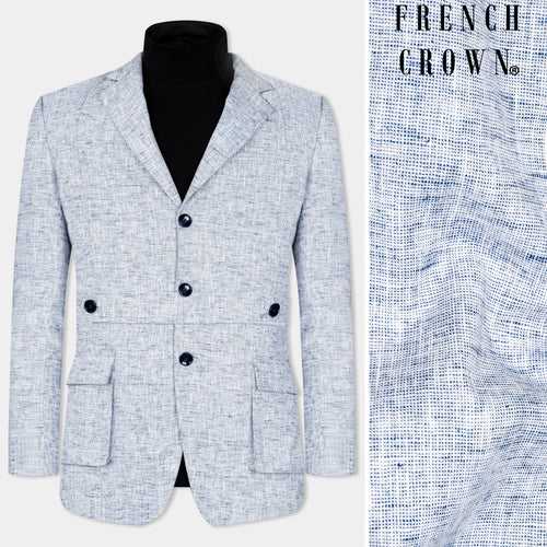 Bright White and Rhino Blue Luxurious Linen Designer Blazer