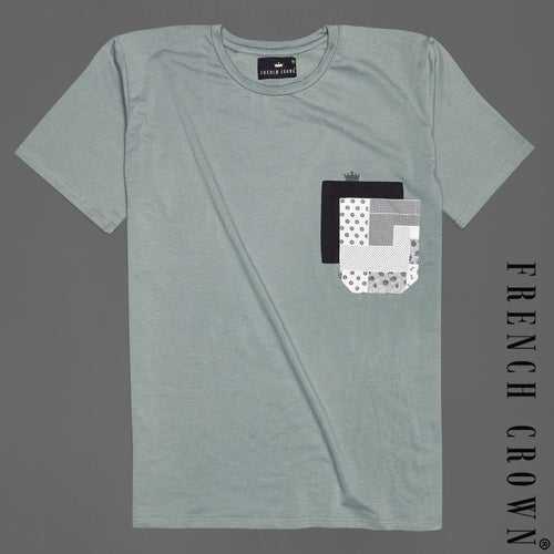 Dawn Gray with Black and White Patch Pocket Premium Organic Cotton Designer T-shirt