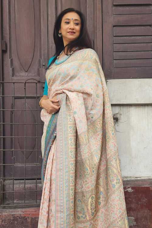 Off White Jamewar Silk Saree