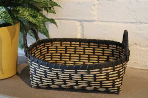 Black & Beige Bamboo Basket with Handle
