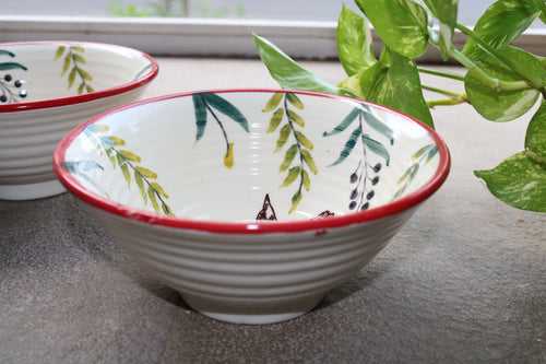 White & Red Hand Painted Wide Bowl