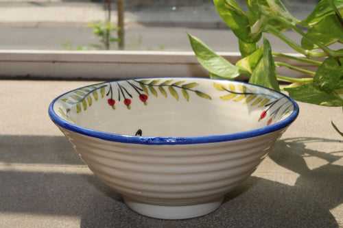 White & Blue Hand Painted Wide Bowl