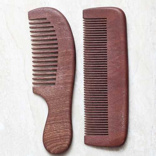 Dark Wooden Combs (Wide & Fine Tooth), Set of 2