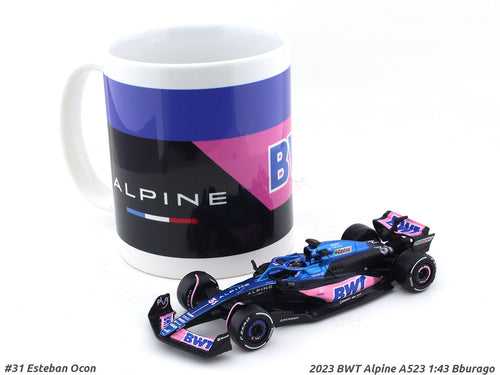 2023 BWT Alpine A523 Esteban Ocon 1:43 Bburago & Coffee mug set scale model car