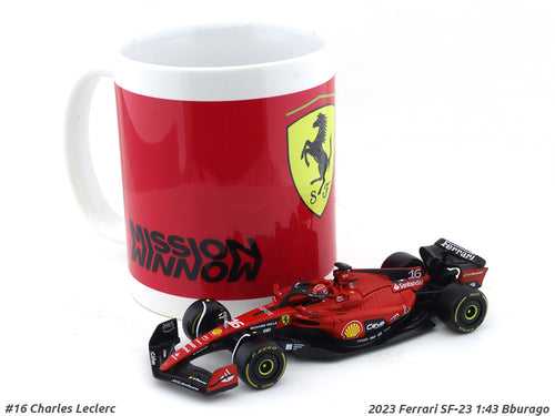 2023 Ferrari SF-23 Charles Leclerc 1:43 Bburago & Coffee mug set scale model car