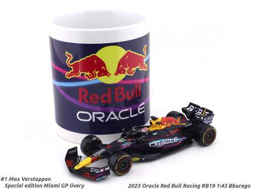 2023 Red Bull Racing RB19 Max V Miami GP 1:43 Bburago & Coffee mug set scale model car