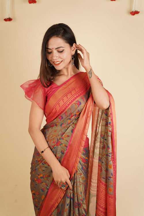 Ready To Wear Chiffons Brasso Printed Wrap in 1 minute saree