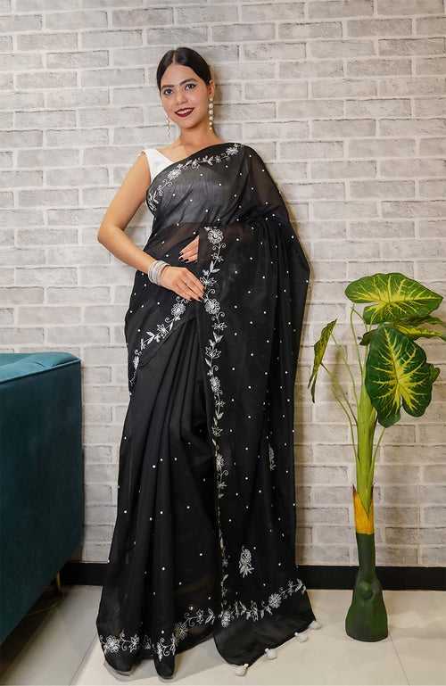 Ready To Wear Premium Cotton With Detailed Thread Work And Beads embedded Tassels on Pallu Wrap In One Minute Saree