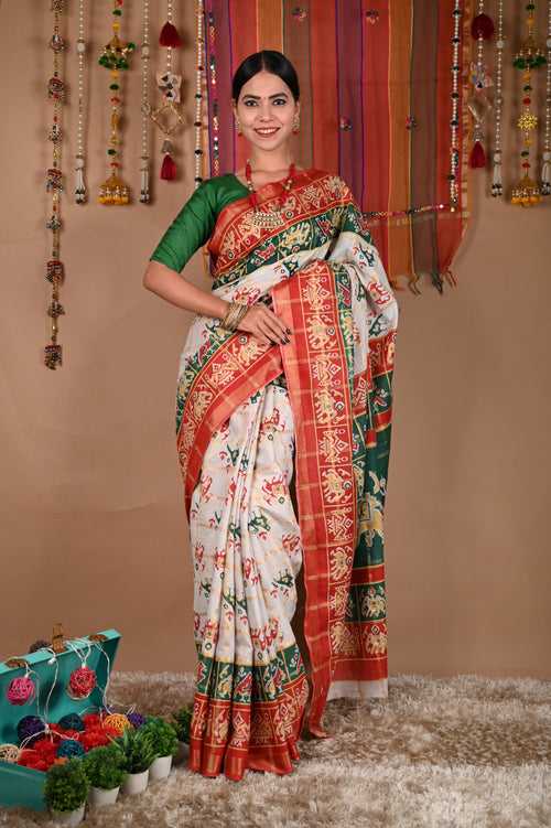 Ready To Wear Woven Panetar patola themed Printed  Wrap in 1 minute saree