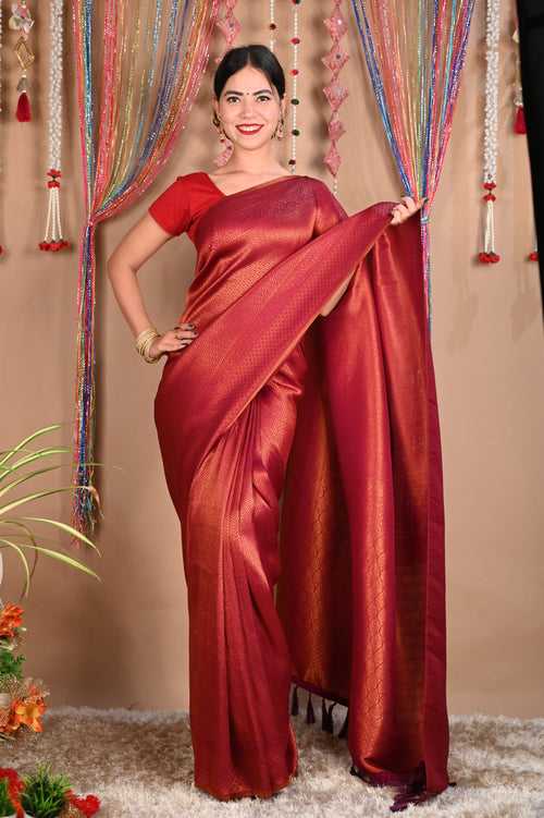Ready To Wear Sophisticated Wedding Kanjeevaram Dhoop Chaanv Wrap in 1 minute saree