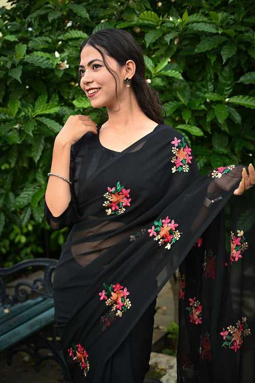 Ready to wear Georgette Embroidered  Wrap in 1 minute Saree