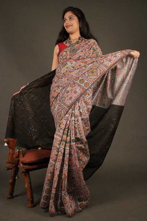 Intricately printed madhubani Printed Wrap in 1 minute saree