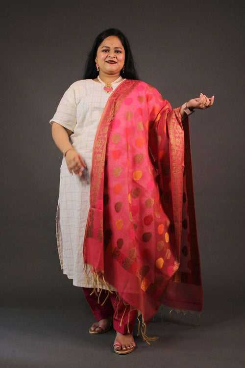 Banarasi tissue dupatta and contrast kurta readymade comfort wear salwar suit set