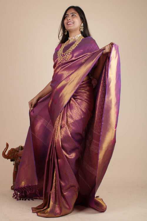 Wine gold kanjivaram dhoop chaanv  all over wrap in 1 minute saree