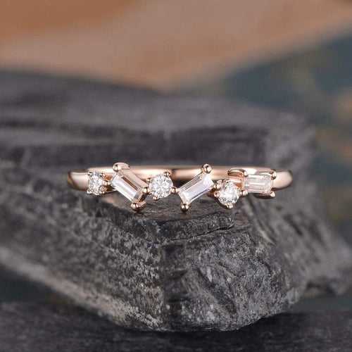 14Kt Gold Half Eternity Baguette Cut Natural Diamond Band Engagement/Wedding Ring