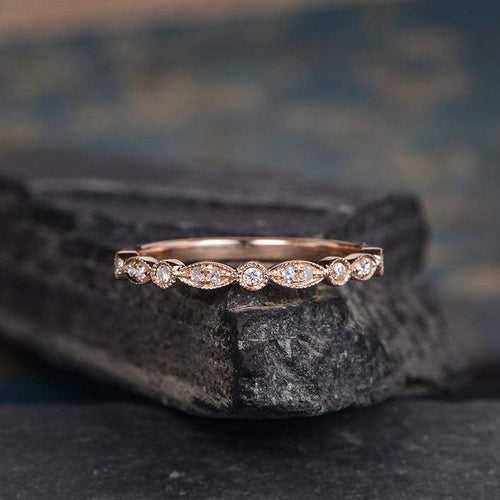 14Kt Gold Marquise Shape Half Eternity Natural Diamond Band Engagement/Wedding Ring