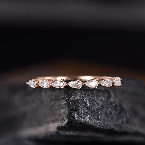 14Kt Gold Half Eternity Pear Cut Natural Diamond Band Engagement/Wedding Ring