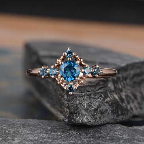 14Kt Gold Solitaire Round Shape Blue Topaz Engagement/Wedding Ring