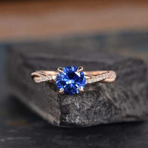 14Kt Gold Solitare Round Shape Sapphire, Eternity Infinity Natural Diamond Engagement/Wedding Ring