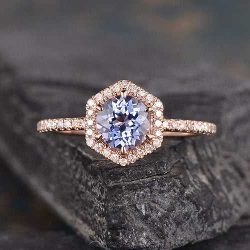 14Kt Gold Solitaire Sapphire,  Hexagon Natural Diamond Engagement/Wedding Ring