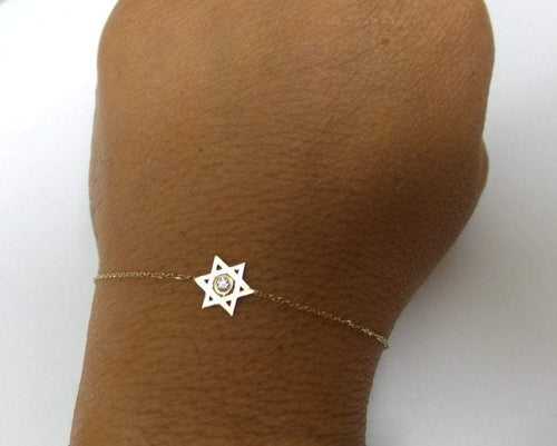 14Kt Gold Bezel Setting Star Natural Diamond Charm Bracelet