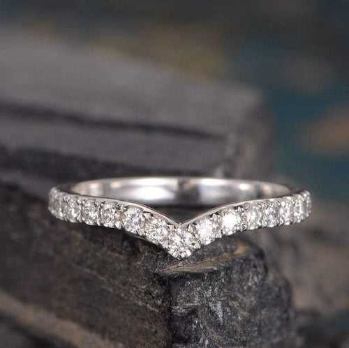 14Kt Gold Chevron V Shaped Curved Half Eternity Band Natural Diamond Engagement/Wedding Ring