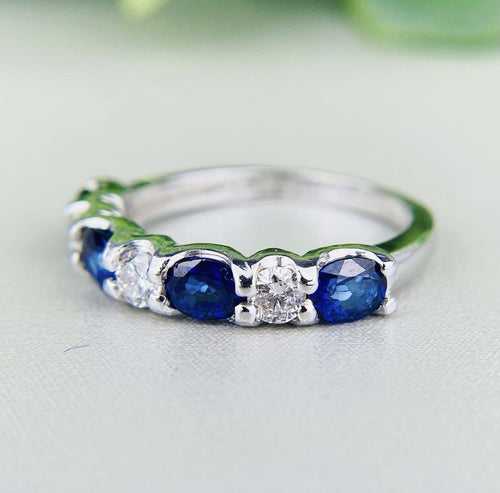 14Kt Gold Oval Shape Sapphire, Natural Diamond Engagement/Wedding Ring