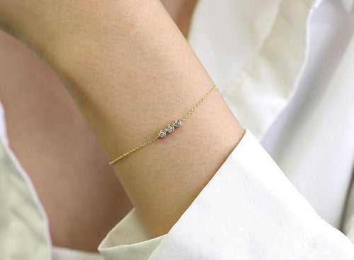 14Kt Gold Bezel Setting 3 Stone Natural Diamond Charm Bracelet