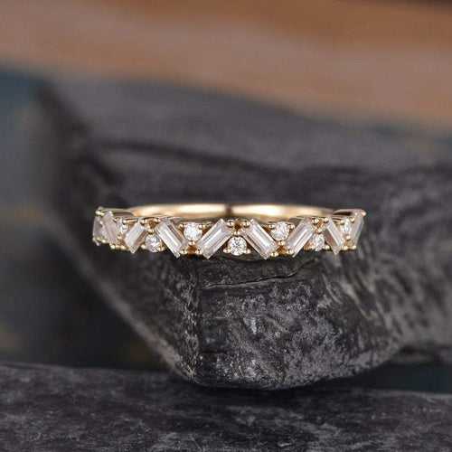 14Kt Gold Baguette Cut Half Eternity Natural Diamond Band Engagement/Wedding Ring