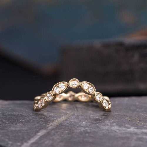 14Kt Gold Chevron V Shaped Curved Full Eternity Band Natural Diamond Engagement/Wedding Ring